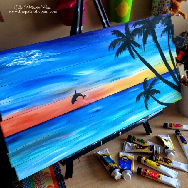 beach painting, dolphin painting, ocean, acrylic painting
